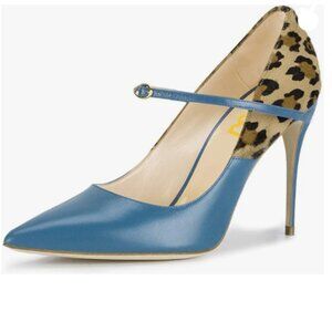 FSJ Women Graceful Pointed Toe High Heeled Leopard Pumps Stilettos Single Strap